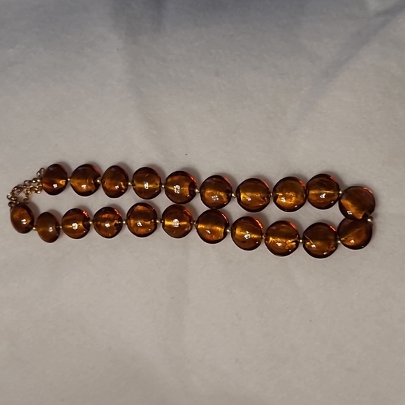 Vintage Beaded Necklace - Amber Art Glass - Picture 3 of 3